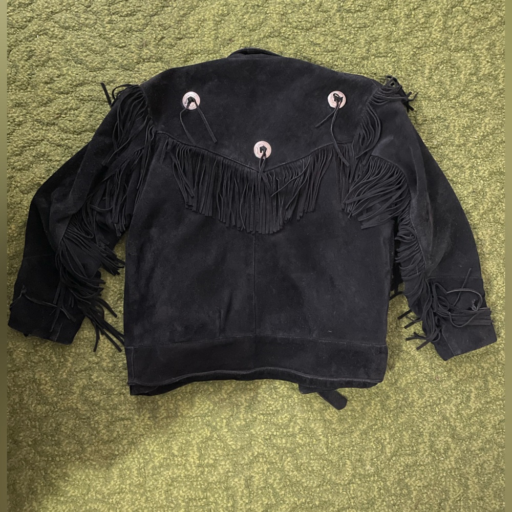 Women's Black Suede Fringe Leather Jacket - Picture 2 of 9